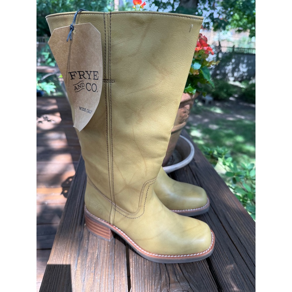 Frye and Co Miranda 14 WC Mustard Yellow Square Toe Wide Calf Tall Boots 7.5M